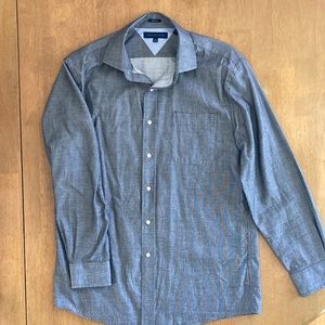 Tommy Hilfiger - 16, 32-33 - black and white stitch, grey dress shirt.